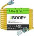 Outdoor Extension Cord Waterproof 50 FT, Yellow 12/3 SJTW Heavy Duty, Flexible 100% Copper 3 Prong Extension Cord for Lawn, Garage by UBOORY