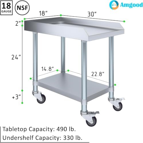 Heavy Duty Stainless Steel Rolling Equipment Stand with Wheels – 30” x 18” | Mobile Commercial Work Stand with Locking Casters | Adjustable Undershelf | NSF Certified - Image 3