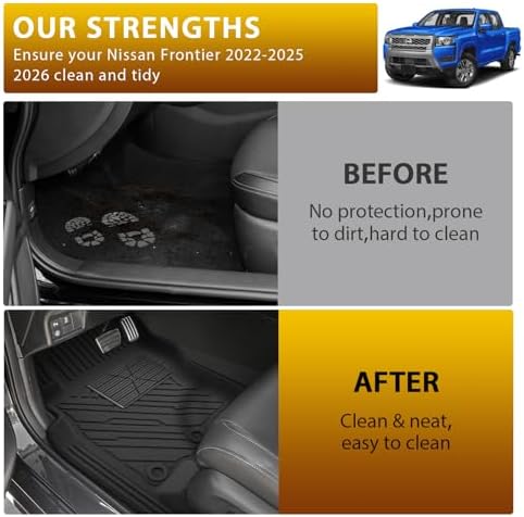 Powerty Floor Mats for Nissan Frontier 2022-2025 2026(Crew Cab with 2nd Row Under-Seat Storage) All Weather 3D TPE Anti-Slip Truck Liners for 1st & 2nd Row Accessories - Image 6