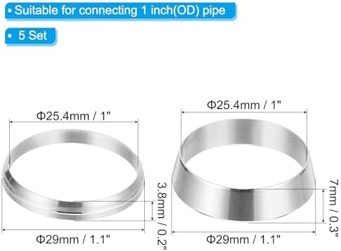PATIKIL 1" Tube OD 304 Stainless Steel Compression Tube Fitting Sleeve, 5 Pack Double Ferrule Ring Tubing Fitting Assortment Kit, Silver - Image 2