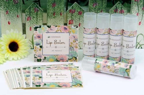 Homemade Skincare Products Adhesive Labels Stickers for Lip Balm Handcream Candle Container Tubes 20pcs (Lip Balm - Teal-Multi Floral) - Image 2
