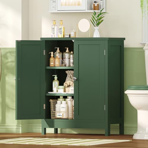 Iwell Bathroom Cabinet, Bathroom Storage Cabinet with 2 Doors & 3 Shelves, 3 Heights Available, for Living Room, Entryway, Home Office, Green - Image 4