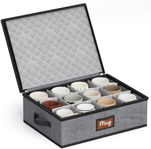 MISSLO Large Capacity China Storage Containers Hard Shell Plate Storage Containers, Kitchen Packing Moving Boxes for Dishes, Dinnerwares, Mugs Protectors, Grey, Mug Storage by MISSLO