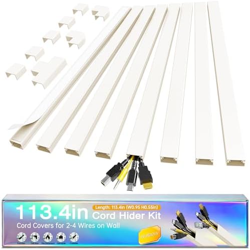 Cord Hider Kit, 113.4in Cord Covers for 2-4 Wires on Wall, Self-Adhesive Cable Hider Wire Covers for Cords on Wall, Paintable Cable Cover Raceway, Cord Hider for Walls Mount Tv, W0.95 H0.55in, Beige by Wuitaouy