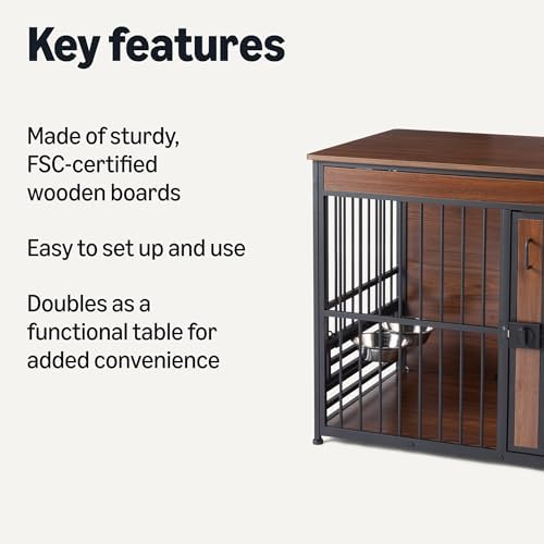 Amazon Basics Furniture Style Dog Crate, Sturdy Wooden Pet Kennel, Two Bowls Included, 41" x 23.6" x 29.5", Walnut - Image 2