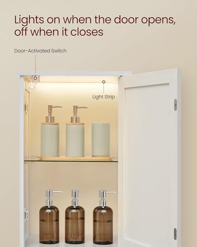 VASAGLE Tall Storage Cabinet with Lights, Slim, 15.7" W, Cloud White - Image 4