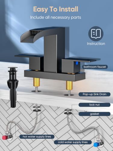 Cobbe Waterfall Bathroom Faucet, Matte Black 4 Inch Centerset 2 or 3 Hole - Image 6