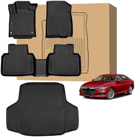 PELEUS Floor Mats Compatible with Honda Accord 2018-2022, Custom Fit TPE All Weather Car Mats & Cargo Liner Full Set (1st & 2nd Row), Non-Slip Odorless Heavy Duty Floor Liners (Include Hybrid) by Unknown