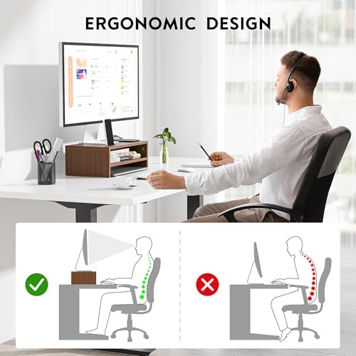 BONTEC Wooden Monitor Stand Riser for Desk, 2-Tier Computer Monitor Stand - Image 6