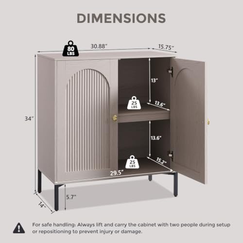 IFGET 34"Tall Modern Arch Sideboard Buffet Cabinet with Storage, Light Grey - Image 2