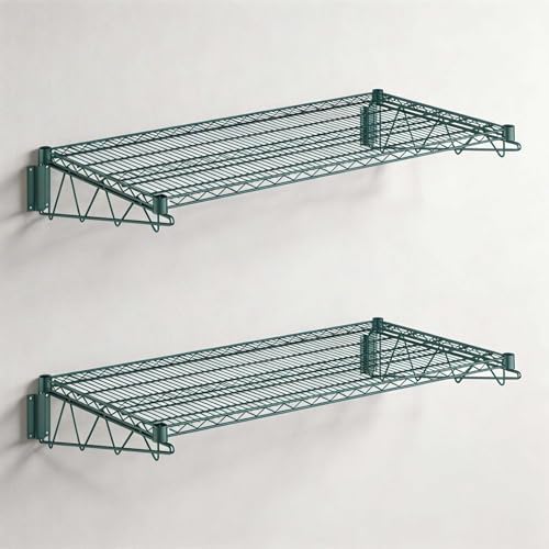 2 Pack 24" x 48" Green Epoxy NSF Wire Wall Shelf, Heavy Duty Wall Mounted Storage Rack, Industrial Metal Shelving for Garage, Warehouse by Zedfire