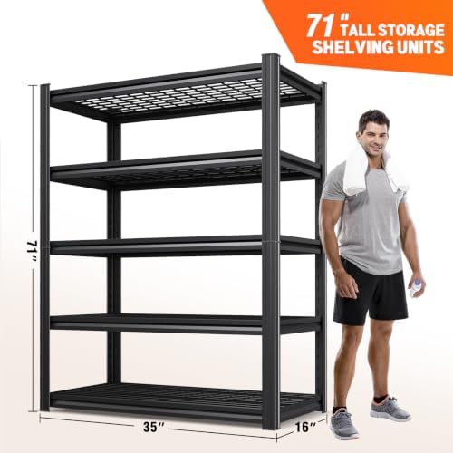 3-Pack 35''W Storage Shelves,2500LBS Garage Shelving,Adjustable Garage Shelves,Heavy Duty Metal Shelving, 5 Tier Utility Steel Shelf, Easy-to-Install Shelving Units and Storage 71''x35''x16 - Image 3