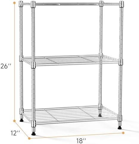 IZEUK 3 Tier Shelf, Heavy Duty Steel Wire Shelving Unit for Home, Kitchen, Laundry Room Organization, Office Storage Rack (17.7" W x 11.8" D x 26.3" H, 450LBS, Chrome) - Image 3