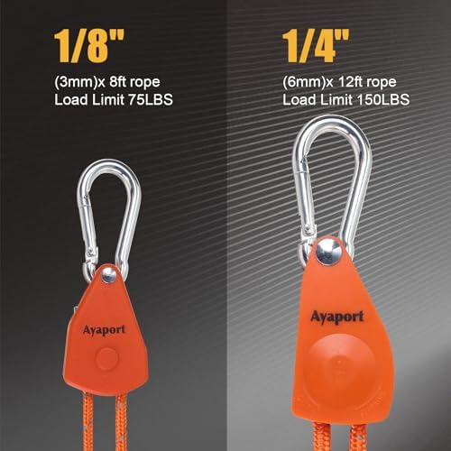 Ayaport Adjustable Rope Tie Down, 1/8" Grow Light Hanger, 4 Pack - Image 4