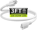 16/3 White Extension Cord 3 FT Indoor, Short Extension Cord by Seeklyze