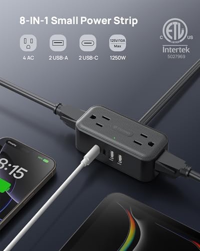 TROND 360° Rotating Flat Plug Power Strip 3ft, 4 Widely AC Outlets, Black - Image 3