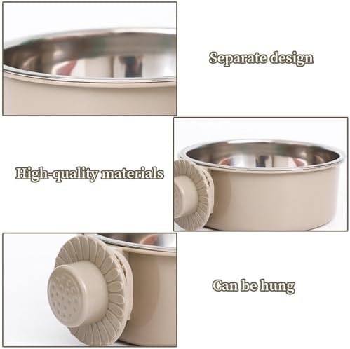 Pet Crate Bowls, Stainless Steel Dog Cage Hanging Bowl Removable Food Water Bowls for Dogs Cats Small Animals (Grey) - Image 3