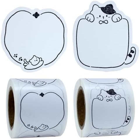 Cute Label Stickers for Jars 2 Different Cat Designs Full Adhesive Sticky Notes 2 Rolls Self-Stick Blank Name Stickers by Bokinyoung