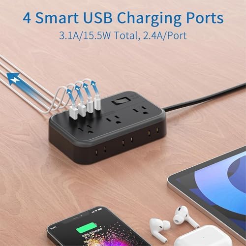 Extension Cord 25 Ft NTONPOWER Long Extension Cord with 6 Widely Spaced Outlet, Power Strip with 4 USB Port(2 USB-C), Wall Mount for Home Office, Dorm Room and Nightstand, Black - Image 4