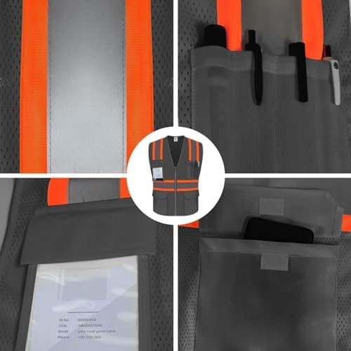 High Visibility Vest for Men, Reflective Safety Vest, Grey, 5XL - Image 4