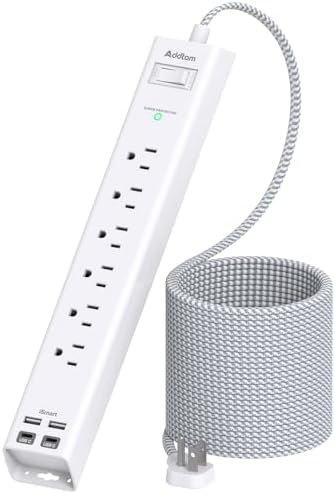 20ft Extra Long Power Strip Surge Protector, 6 Outlets and 4 USB Ports by Addtam