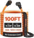 VEVOR 50 Amp 100 Feet RV Extension Cord, 125V/250V, Heavy Duty 6/3 + 8/1 Gauge STW RV Power Cord, NEMA 14-50P to NEMA 14-50R, with Power Indicator, Cord Organizer, 15A Adapter, for Camper Trailer by VEVOR