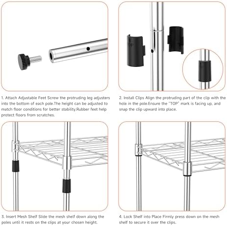 IZEUK 3 Tier Metal Wire Shelving Rack Storage Shelves for Kitchen, Bedroom, Living Room or Laundry Room, Chrome, 17.7" W x 11.8" D x 28.8" H - Image 4