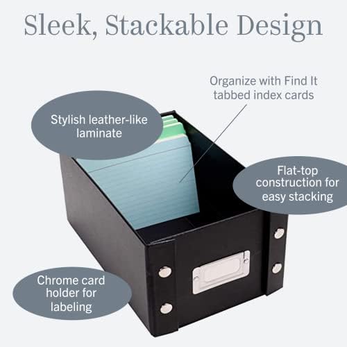 Snap-N-Store Index Card Holder Storage Box - Collapsible Organizer Box fits 1100 Flash Cards - Business, Recipe, or Note Card - 3 x 5, 4 Pack, Black - Image 4