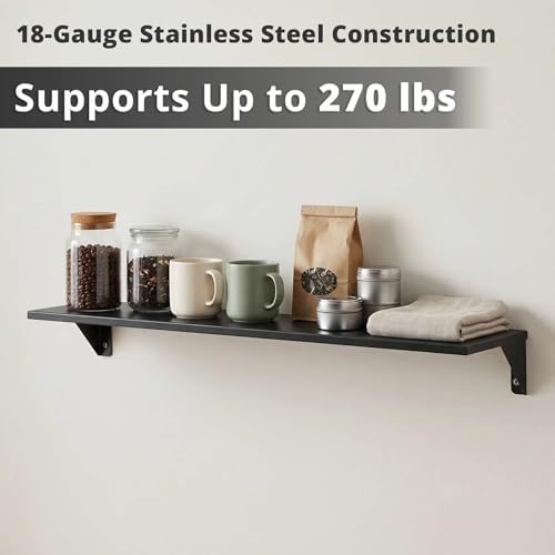 8" x 36" Heavy Duty Stainless Steel Floating Wall Mounted Shelf, Commercial Kitchen Storage Shelf - Image 3