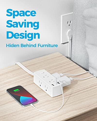 Olcorife Flat Plug Power Strip with 10 FT Extension Cord, 6 Outlets 3 USB Ports(1 USB C), 3 Sided Outlet Extender for Home Office Travel Dorm Room Essentials, White - Image 4