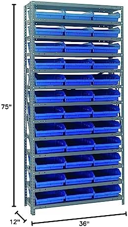 Quantum Storage Systems 1275-109BL Steel Shelving Unit with 4" Shelf Bins, 12" D x 36" W x 75" H, Blue - Image 2
