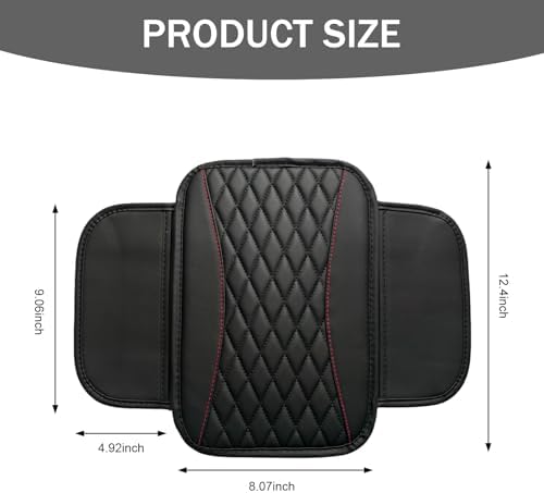 Car Center Console Cover, Patchwork Leather Armrest Cover Cushion with 2 Storage Bag, Waterproof Comfortable Auto Arm Rest Pad, Universal Center Console Protector for Sedan, SUV (Black) - Image 2