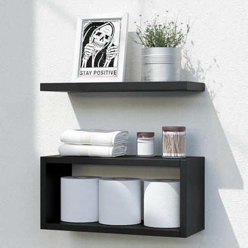 RICHER HOUSE Black Floating Shelves Bathroom, Small Wall Shelf Over Toilet by RicherHouse