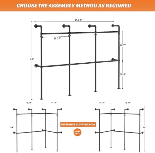 Aheaplus Industrial Pipe Clothing Rack, Reversible 9.85FT Clothes Rack - Image 7