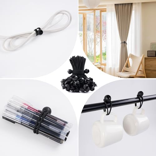 60 Pcs Bungee Cords with Balls, tarp tie Downs, 6 Inch Bungee Balls, Stretchable and Durable Bungee Cords Heavy Duty Outdoor, Tarp Straps for Camping, Tents, Cargo (Black) - Image 7