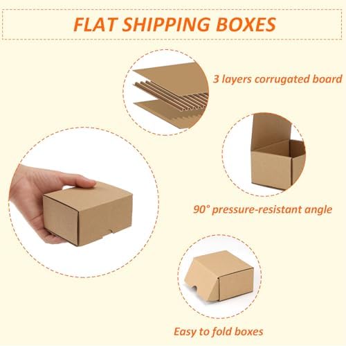 HORLIMER 4x3x2 inches Shipping Boxes Set of 50, Brown Corrugated Cardboard Box Literature Mailer - Image 3