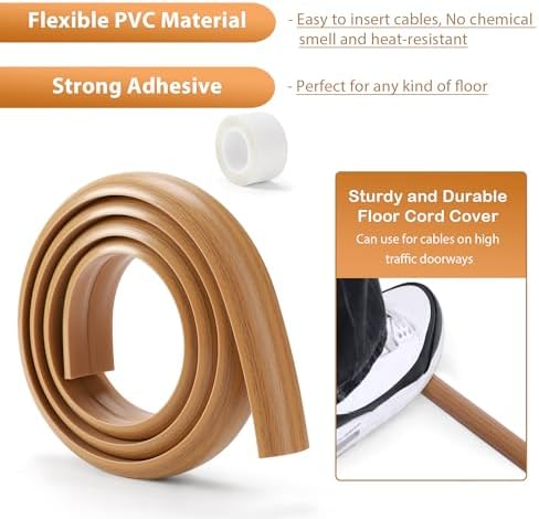 Floor Cord Cover 6ft, Cord Hider Floor Gray Wood, Cable Management Prevent Trips, Cable Cover Wire Covers for Electric Power Cords, Wire Protector Cavity W0.47in x H0.28in Grey - Image 6