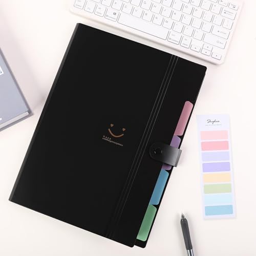 SKYDUE Expanding File Folder with 5 Pockets, Cute Accordion File Organizer, Letter Size Filing Folder, Portable Paper Organizer, School Office Supplies Black - Image 2