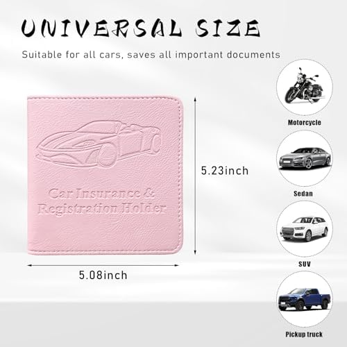 Ziciner Car Registration and Insurance Holder, Auto Card Document Glove Box Organizer with Magnetic Closure, Universal Vehicle Interior Accessories for Cars SUVs (Pink-Small) - Image 2