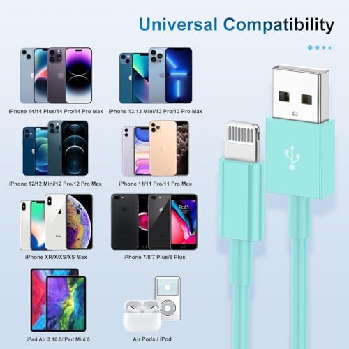 3 Pack Apple MFi Certified Charger Cable 3ft, Lightning to USB Cable Cord 3 Foot, 2.4A Fast Charging,Apple Phone Long Chargers for iPhone 13/12/11/11Pro/11Max/ X/XS/XR/XS Max/8/7/6 Light Blue - Image 6