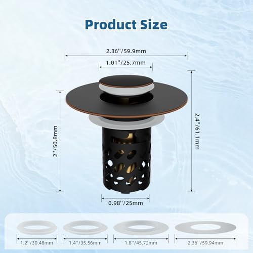 2 PCS Metal Bathroom Sink Stopper, Pop Up Drain Strainer, Oil Rubbed Bronze - Image 6