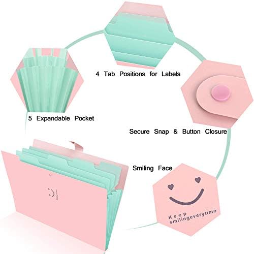 SKYDUE Expanding File Folders with 5 Pockets, Accordion File Organizer with 32 Labels, Portable Document Paper Organizer, Filing Folders, Letter / A4 Size, Pack of 4 - Image 5