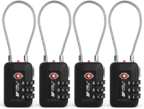 TSA Accepted Luggage Travel Lock, Set-Your-Own Combination Lock for School Gym Locker, Luggage Suitcase Baggage Locks, Filing Cabinets, Toolbox, Case (Black, 4 Pack) by BV
