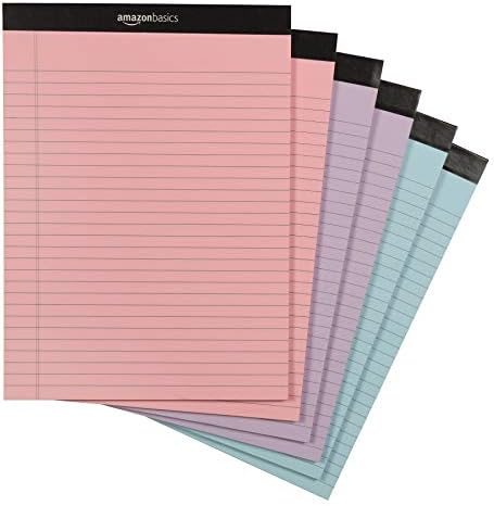 Amazon Basics Wide Ruled Lined Writing Note Pads with Sturdy Back, 8.5" x 11.75", Multicolor, 6-Pack, 300 Sheets, Perforated by AmazonBasics