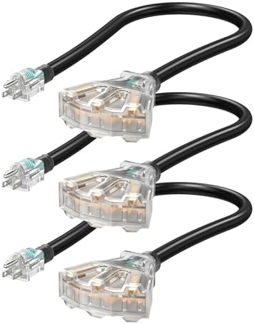 DEWENWILS 2FT 12/3 Extension Cord Splitter, STW 12/3C, ETL Listed, 3 Pack by DEWENWILS