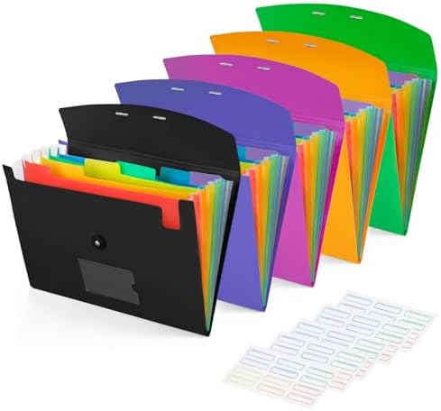 5 Pack 7-Pockets Expanding File Folder Accordion File Organizer, A4 Letter Size Paper Document Receipt Holder for School Office Supplies by CASAON