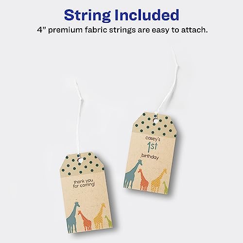 Avery Kraft Brown Banner Tags, Sure Feed Technology, 2" x 3.5", Laser/Inkjet Printable, 64 Total, Strings Included, Also Great for Gifts and Favors (80516) - Image 4
