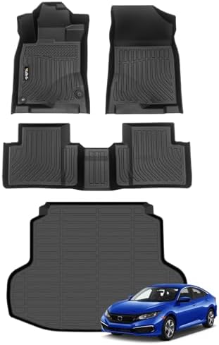 Wailtnb-Floor Mats & Cargo Mat for Honda Civic Sedan 2016-2021/Civic Si 2017-2021 (Not for Sport/Hatchback/Coupe/Type R) All Weather Floor Liner Heavy Duty Car Mat for Civic Custom Fit Automotive by Wailtnb
