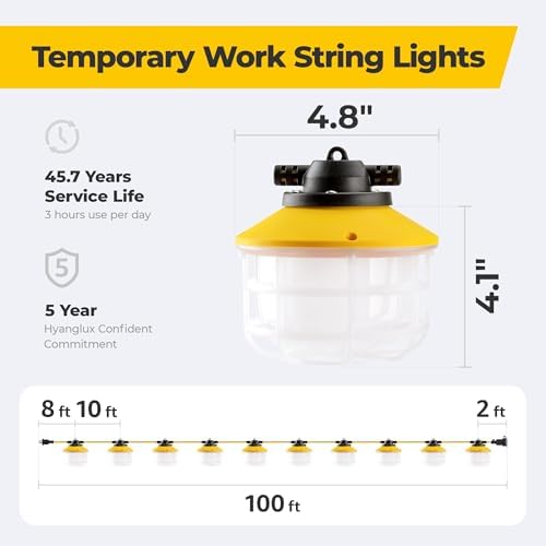 100FT 150W LED Construction String Lights, Temporary Work Lighting - Image 5