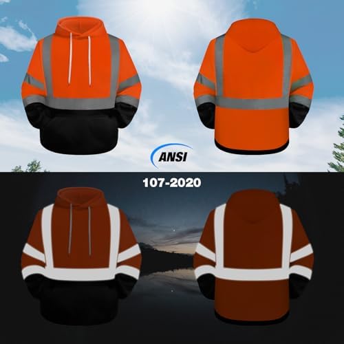 TCCFCCT Reflective Hoodie Class 3 Hi Vis Hoodies for Men Women, Reflective Safety Construction Jackets for Men Workers, Surveyors, Durable & Dirt-resistant, Meets Ansi, WT-Orange 4XL - Image 2